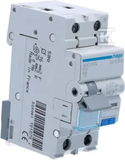 Hager fejlstrømsafbryder 1+N 10A B 0,03A AC ADA910D
