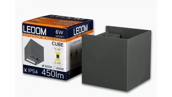 LEDOM Ulko-LED-seinävalaisin 2x3W 3000K IP54 harmaa CUBE