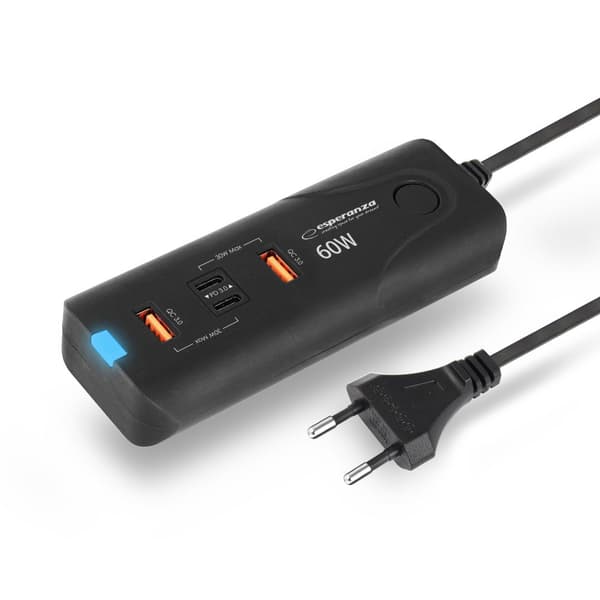 ESPERANZA QUICK POWER OPLADER 60W 2x USB-C PD 30W / 2x USB-A QC 3.0 18W