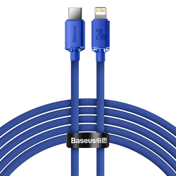 Baseus Type-C - Lightning-kabel, Crystal Shine Series Hurtigopladningsdatakabel 20W 2m Blå (CAJY000303)