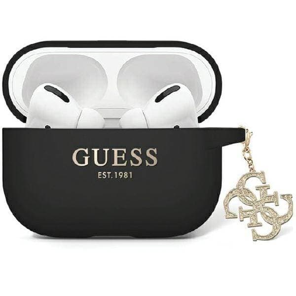 Guess GUAP2LECG4K AirPods Pro 2 cover sort/sort Liquid Silicone Glitter Triangle Charm
