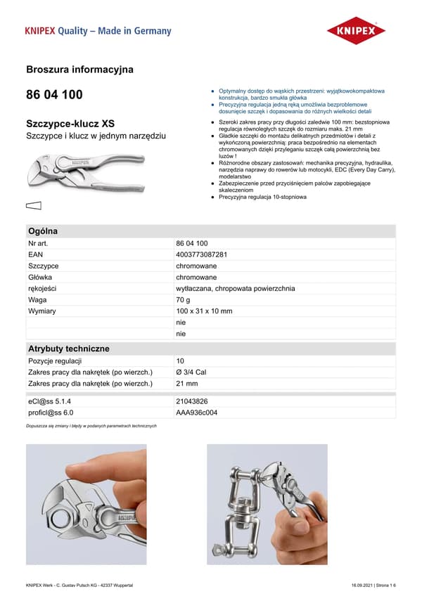KNIPEX Pincer Spanner XS