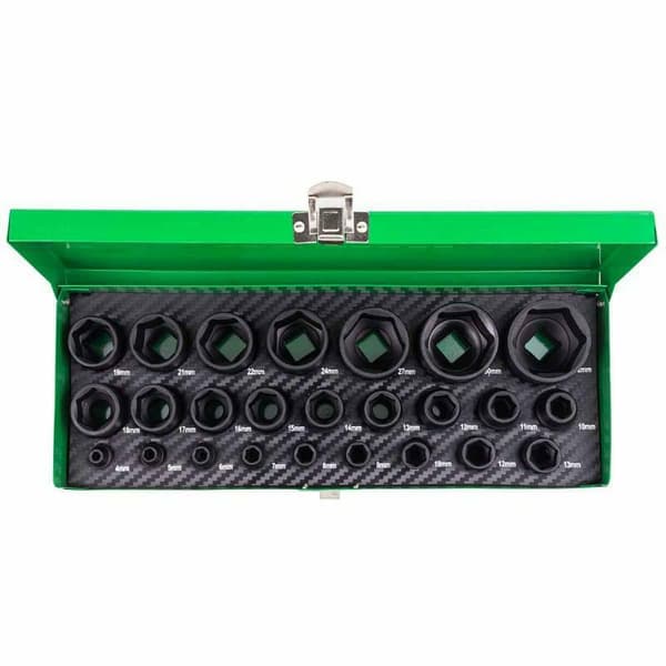 ROCKFORCE KRAFTHYLSSATS 25 delar 1/2\" 1/4\" 6-KANT (4-32mm)