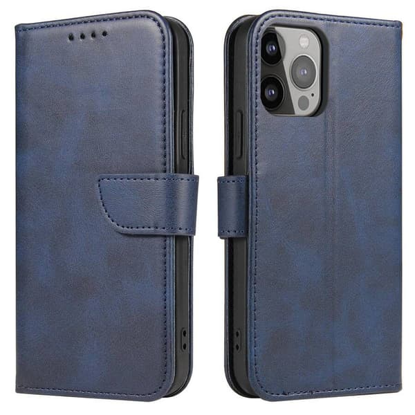 Magnet Case elegant etui med klap og standfunktion til iPhone 14 Max blå