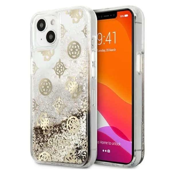 Guess GUHCP13SLGPEGO iPhone 13 mini 5.4\" Guld/Guld Hardcase Peony Liquid Glitter
