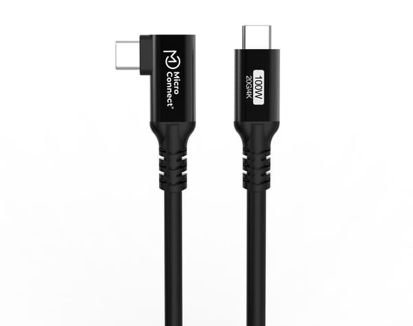 MicroConnect USB-C til USB-C Premium kabel 4m, 100W, 20Gbps, USB 3.2 Gen 2x2, Vinklet