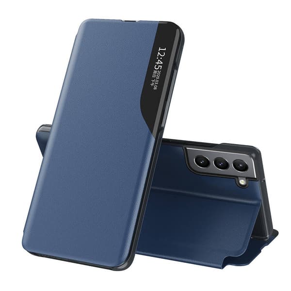 Eco Leather View Case elegant etui med flipcover og standfunktion til Samsung Galaxy S22+ (S22 Plus) blå