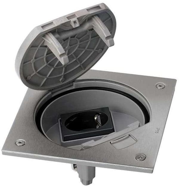 Simon Connect KSE gulvboksindsats IP66 med Schuko gnizad rustfrit stål KSE1/23/72