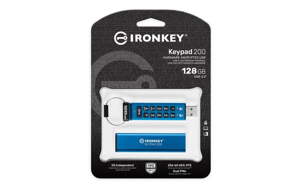 Kingston USB-flashminne IronKey Keypad 200 - USB 3.2 Gen 1 - 128 GB - blå