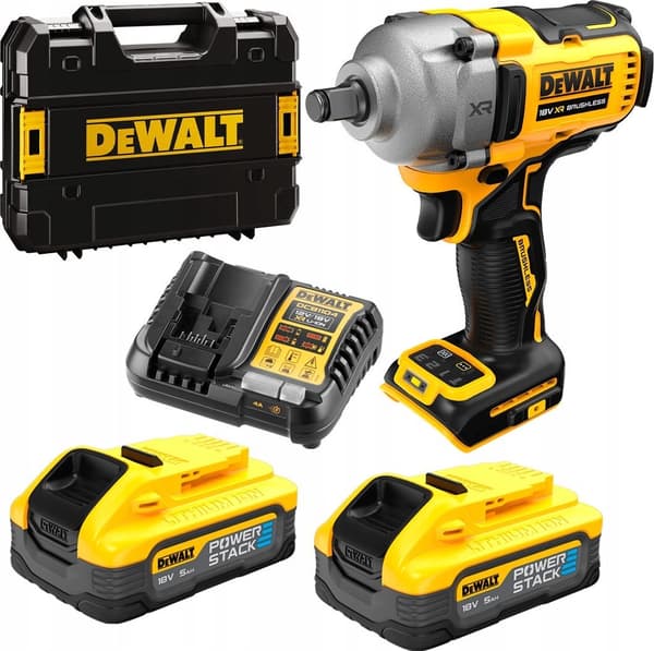 DEWALT SLAGNØGLE 1/2\" 18V DCF891H2T 812Nm 2x5.0AH POWERSTACK 4-GEAR TSTAK SIKKERHEDSRING