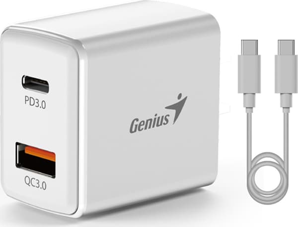 Genius Adapter/AC-adapter 20W, 2-port, USB-C, USB-A, PD-20ACP