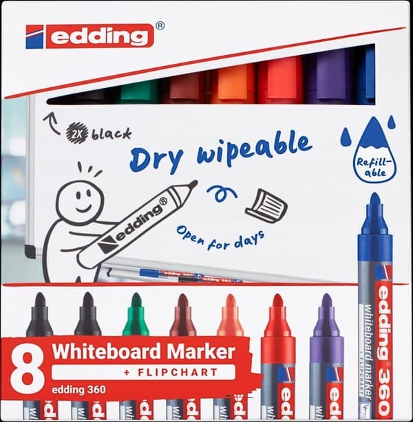 Edding Marker til tavler e-360 EDDING, 1,5-3mm, 8 stk., mix af farver