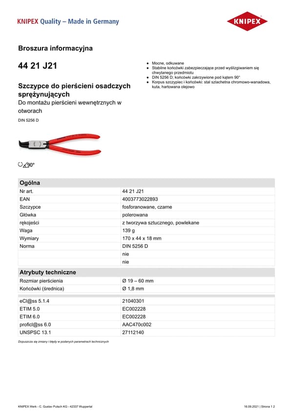 KNIPEX SEGERTÅNG PWC 175mm INVÄNDIG BÖJD
