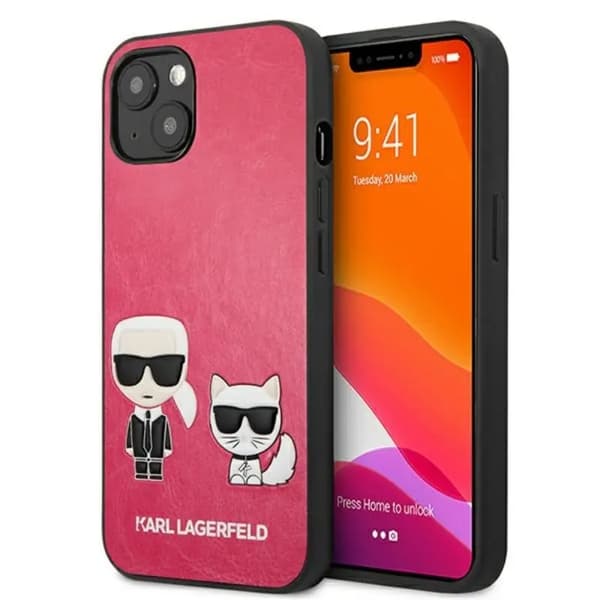 Karl Lagerfeld Ikonik Karl&Choupette iPhone 13 Mini-etui – Fuksia