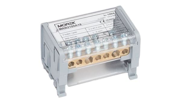 MOBLOCK 2-felts fordelingsblok 1000V 100A-7 2x25mm2 + 5x6mm2, TS35 MAB2100A18