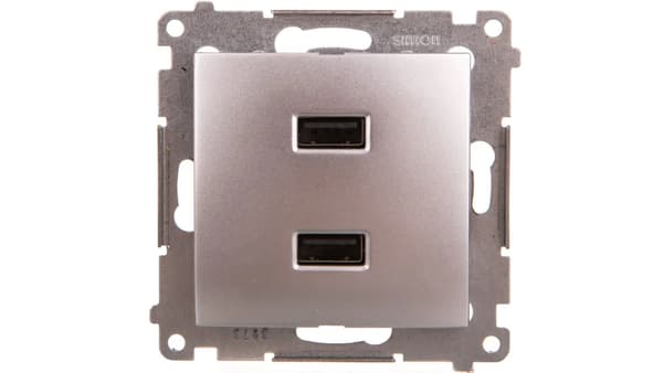 Kontakt-Simon Batteriladdare 2xUSB 2.1A 5V/DC silver matt (DC2USB.01/43)