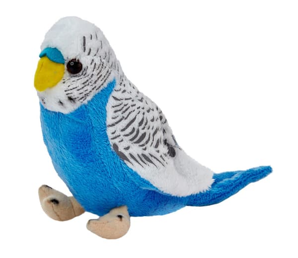 Maskot Vågig papegoja vit-blå 13cm 13848