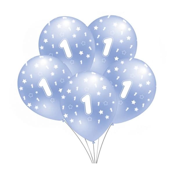 Ballon med tryk \"1\" blå B156 5 stk