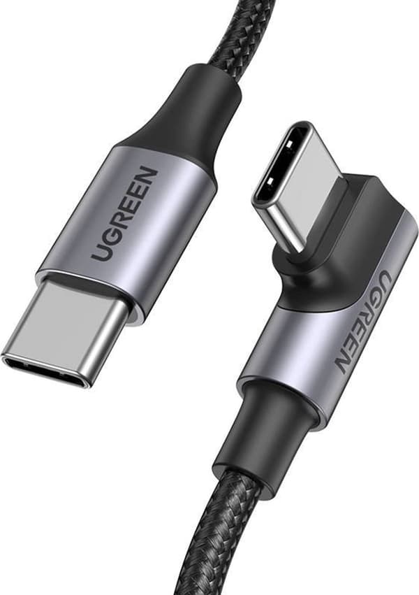 Kulmakaapeli USB-C–USB-C UGREEN US334 5A, PD 100W, 2m (musta)