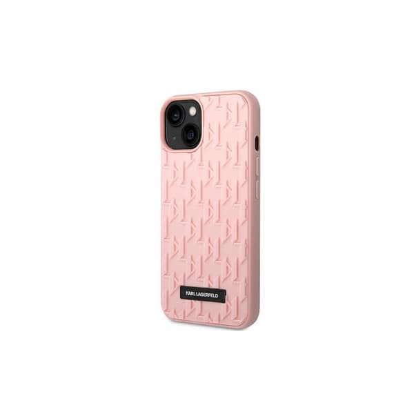 Original KARL LAGERFELD Hardcase KLHCP14MRUPKLPP för iPhone 14 PLUS (3D Rubber Case Monogram Pattern Metal Plate / rosa)