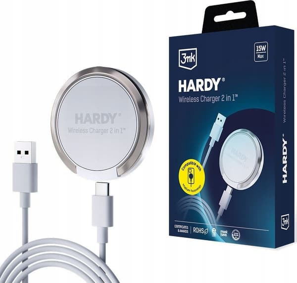 3mk Hardy Trådløs Oplader 2i1 15W hvid