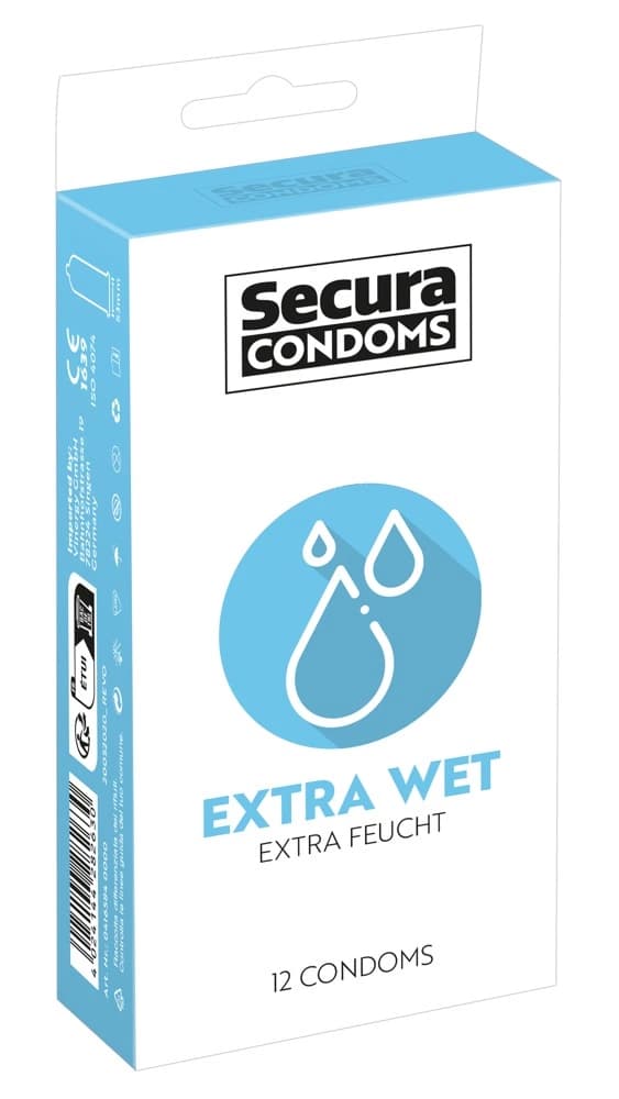 Secura Extra Wet 12 st silikonbelagda veganska transparenta kondomer
