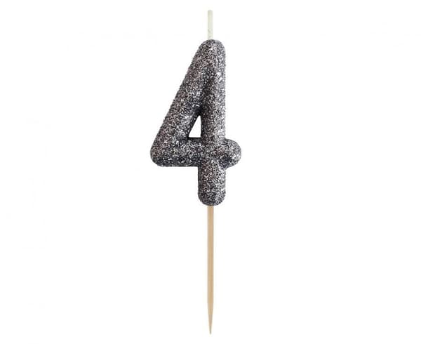 Kagelys nummer 4 glimmer, sort 11.5x3.5cm Godan