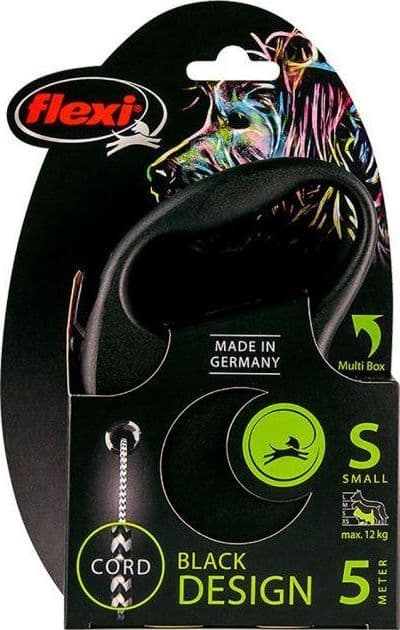 Flexi Automatisk snor Sort Design S kabel 5 m farve sort
