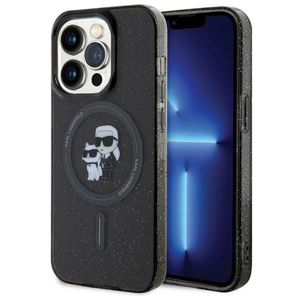 Originalt KARL LAGERFELD Hardcase KLHMP15LHGKCNOK til iPhone 15 PRO (Glitter + MAG / sort)