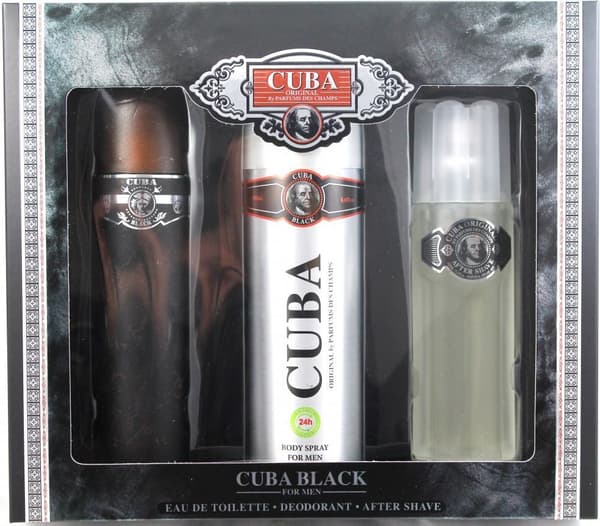 Cuba Black Set för män EDT 100ml + 100ml Aftershave Water + 200ml Deodorant