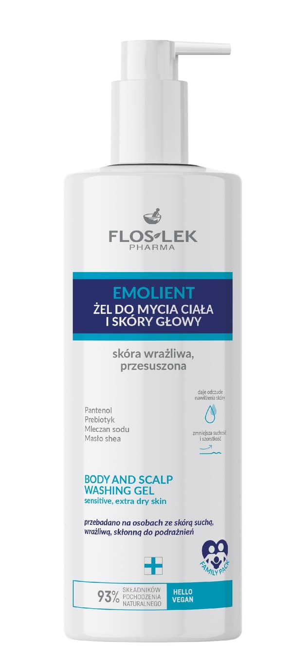 FLOS EMOLIENT Gel til krop og hår. Følsom hud 400ml