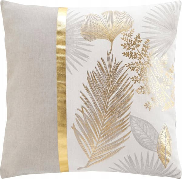 Douceur d`Interieur Beige pudebetræk, guldfarvede blade, 45 x 45 cm