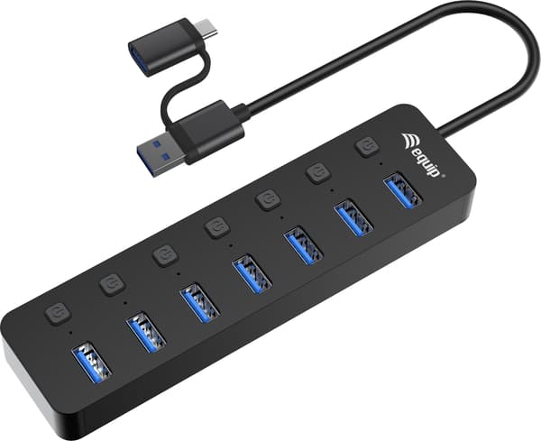 Equip 7-portars USB 3.2 Gen 1-hubb med strömadapter