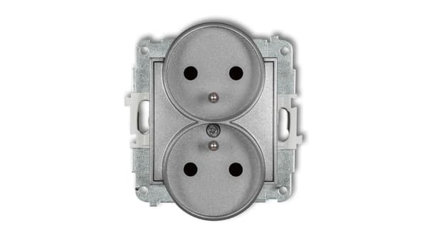 Midget MINI Dubbeluttag med/u med skärmar silver metallic 7mgPR-2Zp