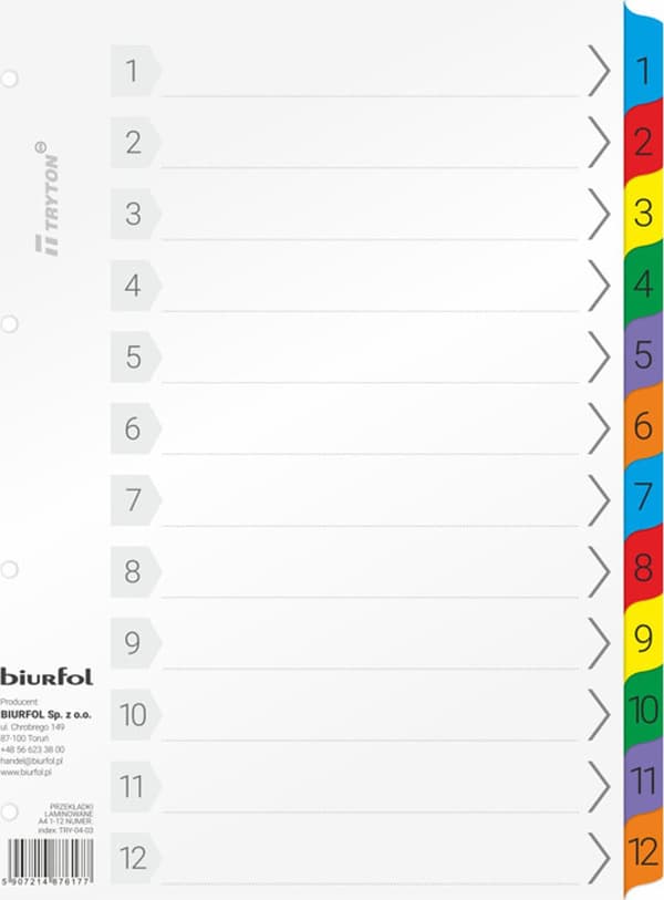 Kartonomslag Biurfol A4 1-12 numerisk