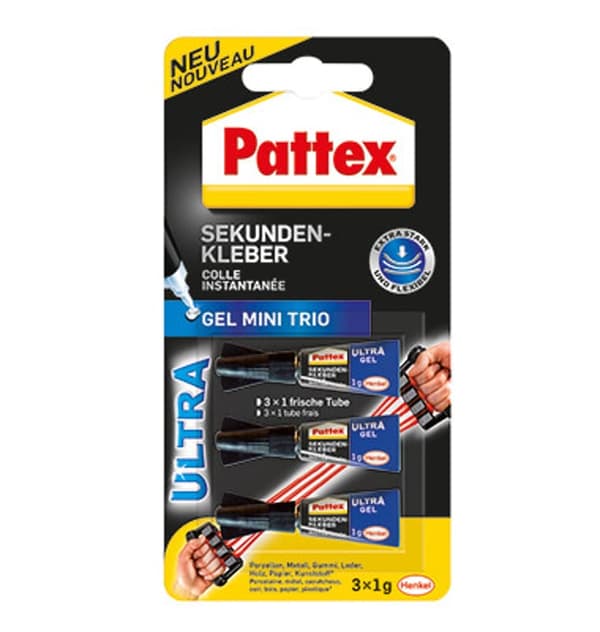Pattex Superliima Mini-Trio Geeli, 3 tuubia à 1 g
