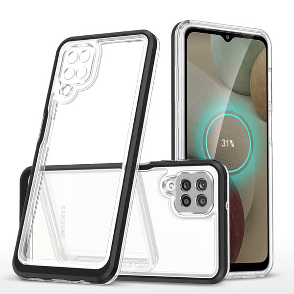 Klare 3i1 etui til Samsung Galaxy A22 4G Ramme Gel Cover Sort