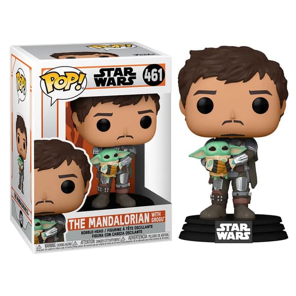 POP-figur Star Wars Mandalorian Mando håller barn
