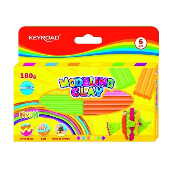 Plastilin 30 g neon 6 farver