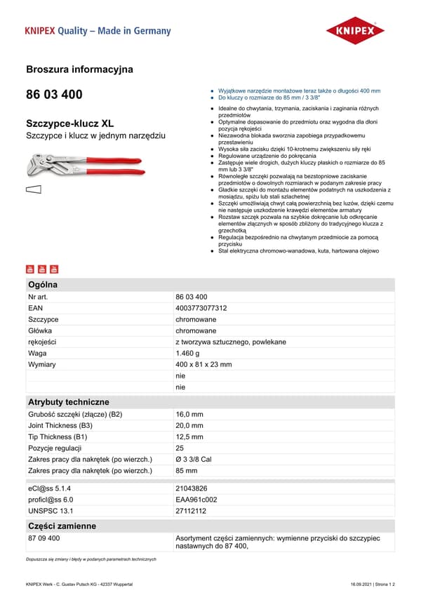 KNIPEX Pihtiavain muovipinnoitettu 400 mm