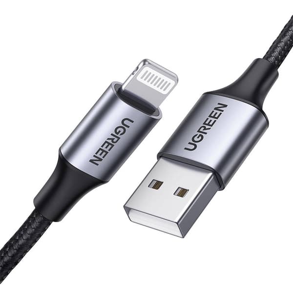 UGREEN 2.4A US199 Lightning-USB-kaapeli, 1m (musta)