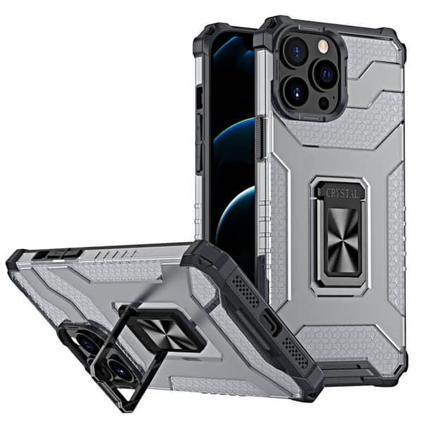 Crystal Ring Case robust Kickstand TPU/PC Panzer Mobiltelefoncover Hard Case til iPhone 12 Pro Max sort