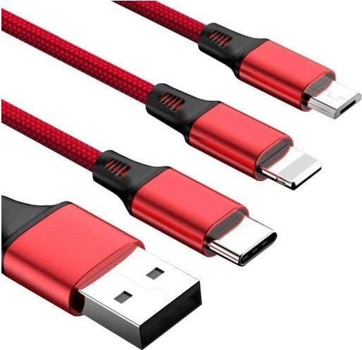 Vega USB-A USB-kabel - USB-C + MicroUSB + Lightning Röd/Svart (27973)