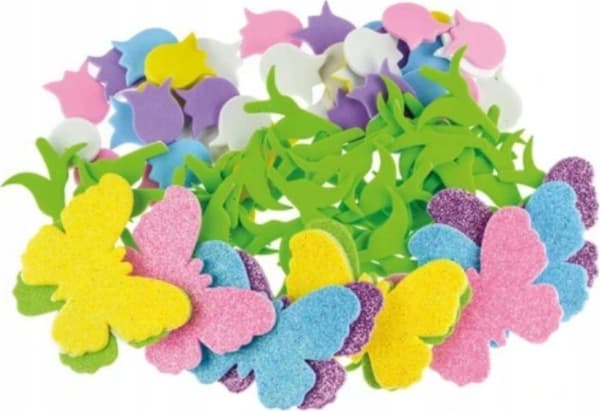 Skumklistermärken blommor med glitter 92st