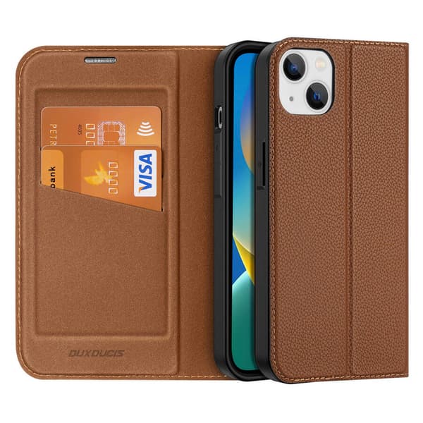 Dux Ducis Skin X2 Cover til iPhone 14 Plus Cover med magnetisk klap brun
