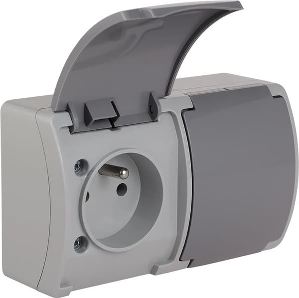 Elektro-Plast Koala Dubbeluttag med/u IP44 grå med lock grafit VG (162-08)