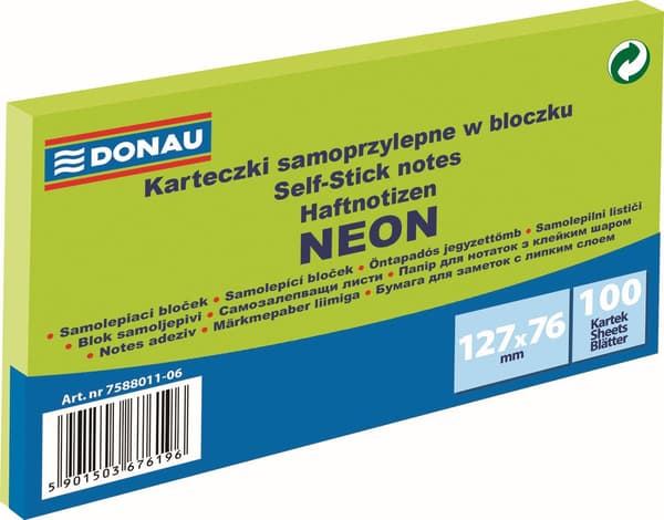 Noter Donau 127x76mm neongrøn (100)