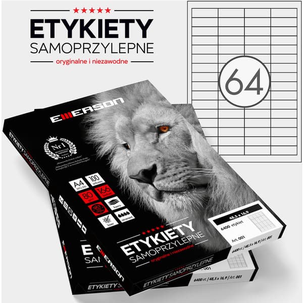 ETIKETIT 48,5 X 16,9 MM. 64 KPL/A4 EMERSON UNIVERSAL