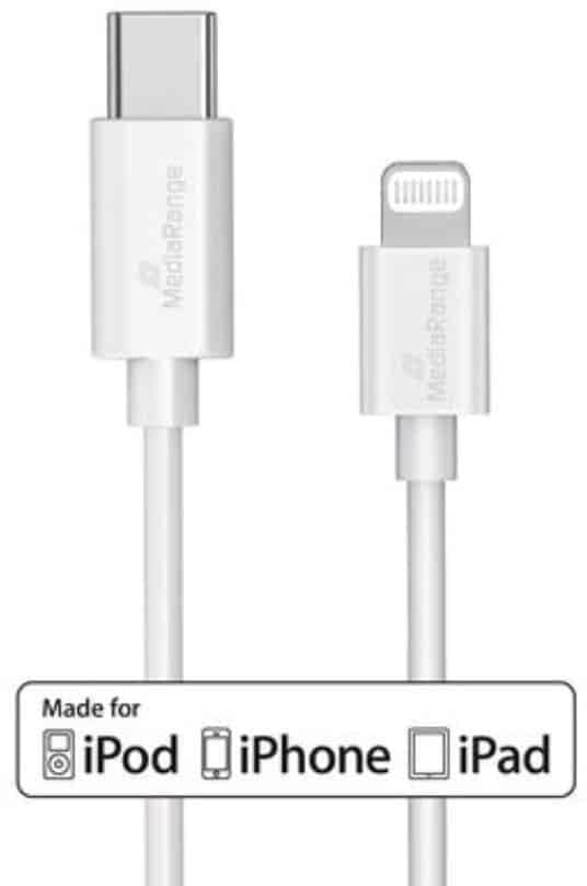 MediaRange lataus- ja datakaapeli USB-C–Lightning 1m valkoinen