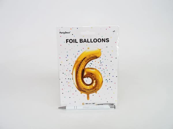 Party Deco Folieballon Nummer \"6\", 86cm, Universal Guld